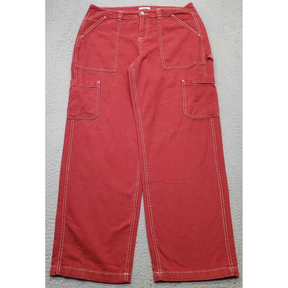 Garage Utility Carpenter Pants Women 11 Red Wide Leg Contrast Stitching Workwear